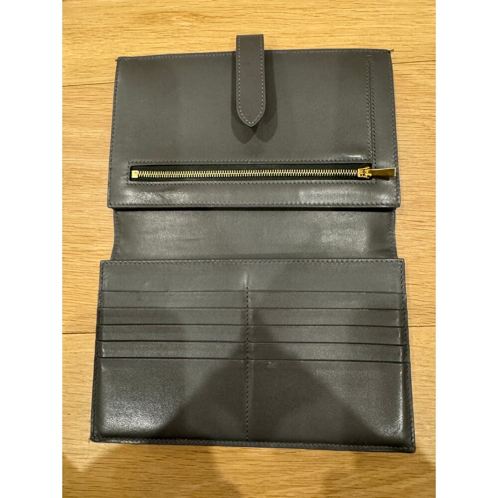 Celine Long Strap Leather Grained Calfskin Wallet Pebble Gray w Box & Tag $900 - Picture 6 of 8
